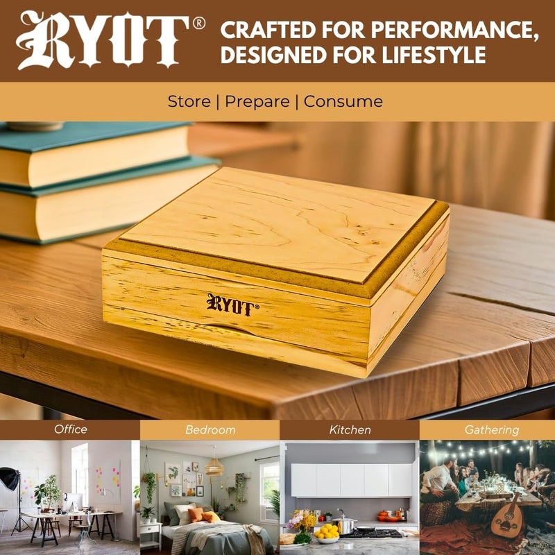 RYOT 7x7 Solid Top Screen Box in Natural | Wide Wooden Box Perfect for Sifter - Monofilament Mesh Screen - Glass Base Tray - Prep Card - Storage Divider - Image 3